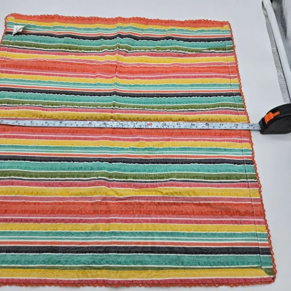 Pier 1 Imports Multicolor Stripe Cloth Napkins Set of 2 Crochet Edges Summer